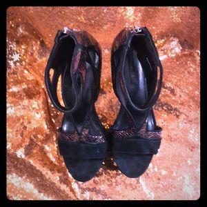 Rachel Zoe Olive Suede Multi-Colored Snake Heels